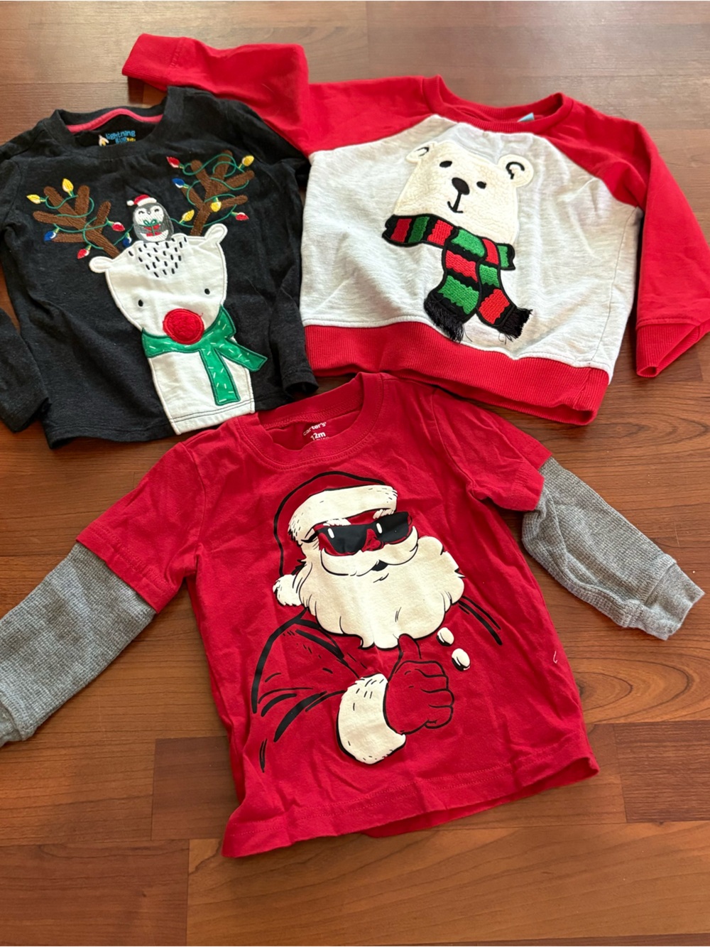 12 month Christmas long sleeve tees and sweatshirt